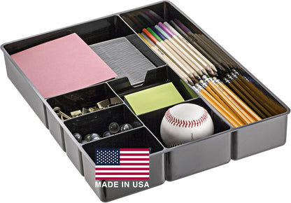 Officemate Deep Drawer Organizer Tray, 8 Compartments, 2 1/4"H x 15 1/8"W x 11 1/2"D, Black