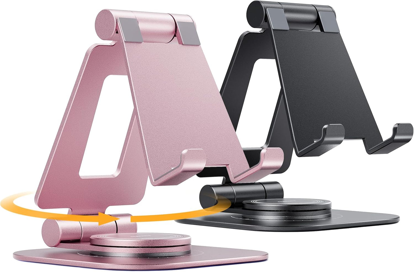 Nulaxy 2-Pack 360 Rotating Phone Stand, Fully Adjustable Foldable Phone Holder, Aluminum Desktop Cradle with Anti-Slip Base, Office Accessories Dock for All Phones with Thick Case, Black