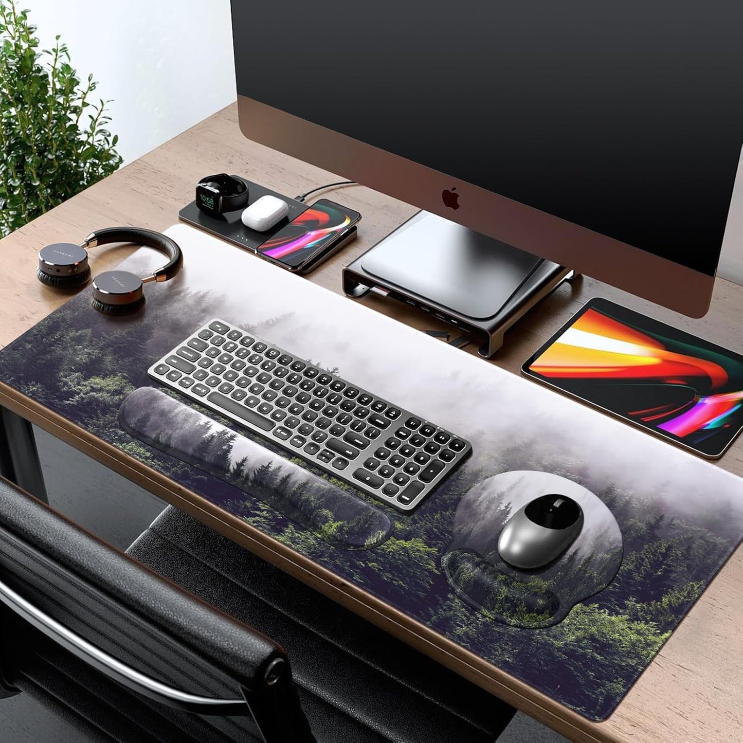 iCasso Desk Mat, Gaming Mouse Pad Wrist Support Set,4in1 XXL Large Mousepad + Keyboard Wrist Rest+Mouse Wrist Rest+Coaster Set with Ergonomic Design for Home Office Table Computer-Penoy