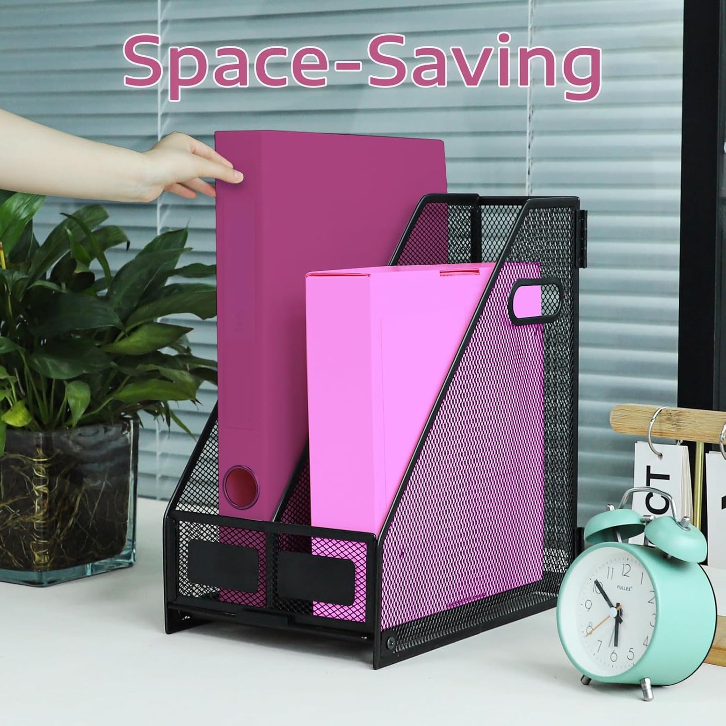 Desk Organizers, Metal Magazine File Holder with 5 Vertical Compartments Rack Binder File Organizer for Office Supplies, Home Workspace - Black