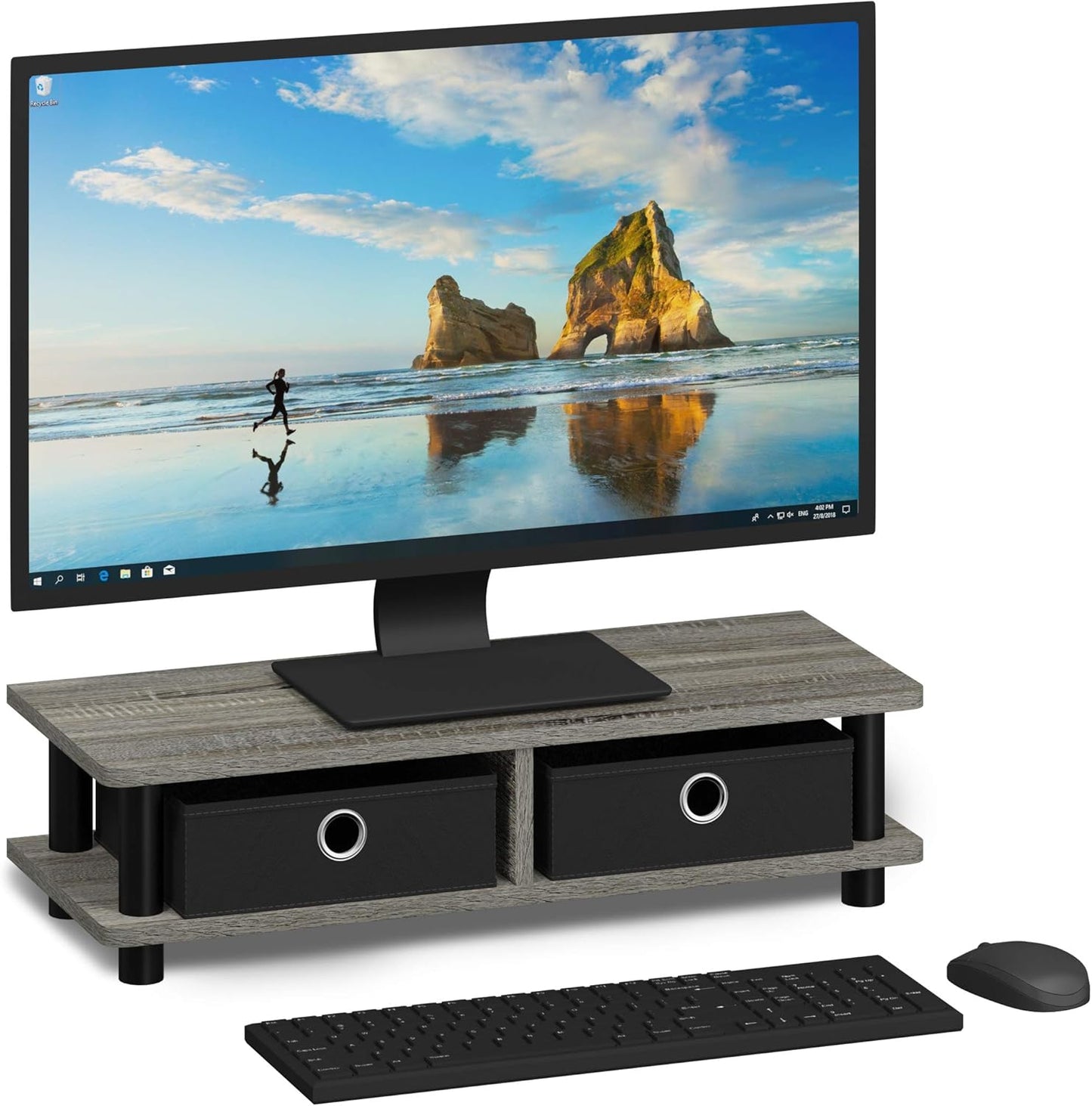 Furinno Turn-N-Tube Corner Monitor Riser Stand with Stainless Steel Tubes, Americano