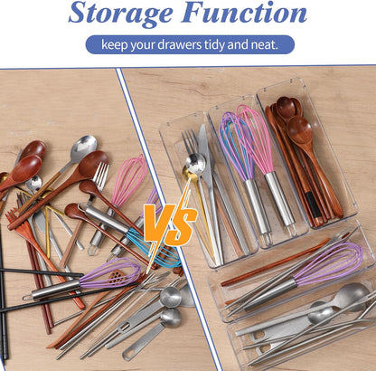 12 Pack Clear Plastic Kitchen Drawers Organizer 9 * 3 * 2 Inch Stackable Storage Trays for Kitchen Utensils Makeup Jewelry Office Supplies Bathroom and Dressing Table