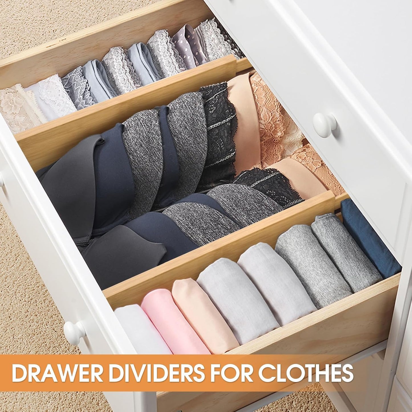 Bamboo Drawer Dividers,17-22" Adjustable Kitchen Drawer Organizer for Clothes,4 Pack Expandable Drawer Organization Separators for Bedroom,Bathroom,Dresser and Office,Natural