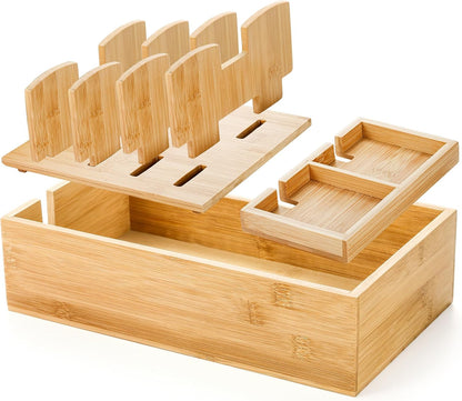 Fasmov Bamboo Charging Station, Charging Stand for Multiple Devices, Electronic Device Desktop Dock Stations Organizer, Cell Phone Docking Stations for Multi Laptop, Tablets, IPads, Watch, Earbuds