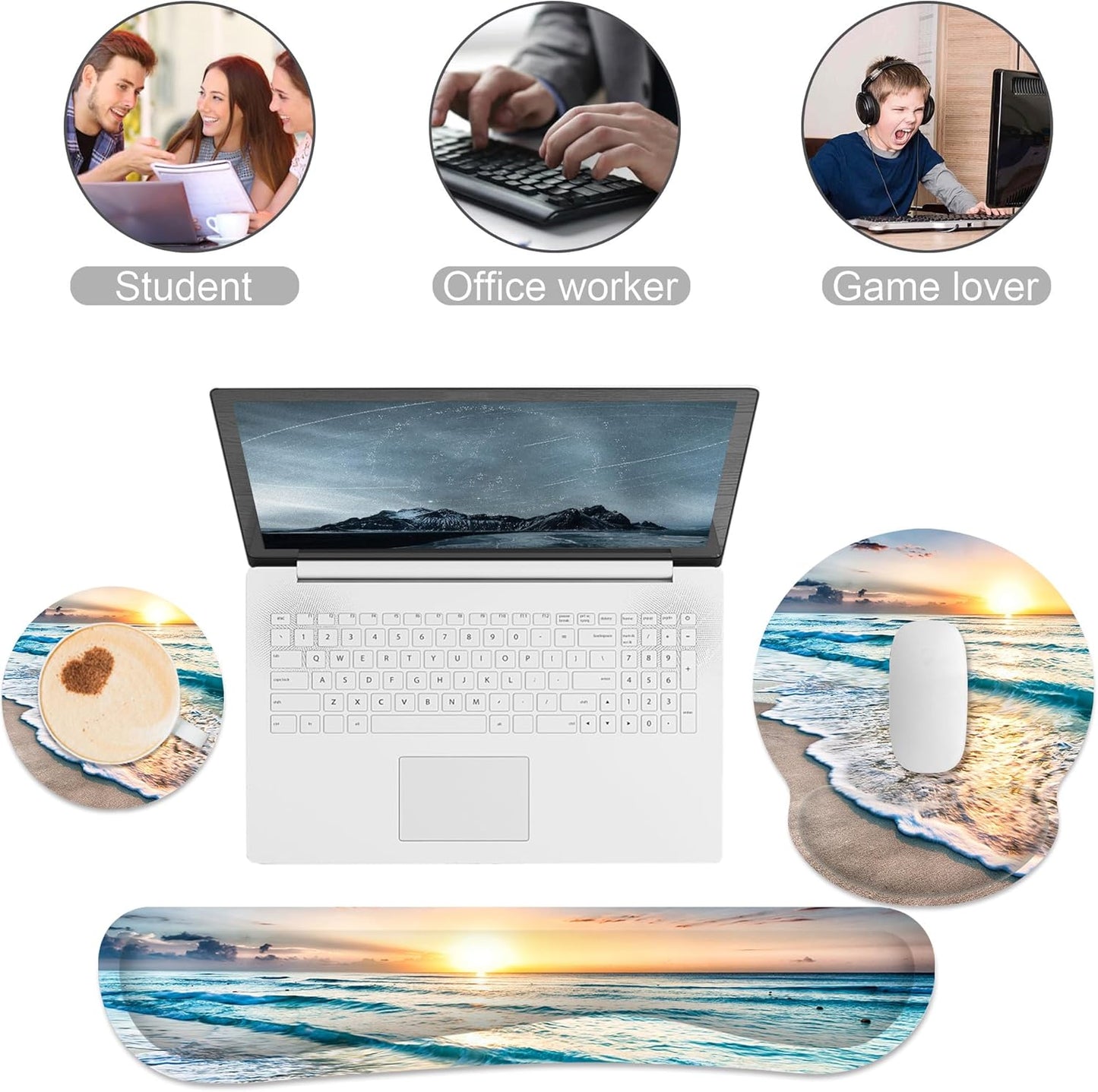 Ergonomic Mouse Pad with Wrist Rest and Keyboard Wrist Rest, Memory Foam Wrist Rest for Computer Keyboard, Easy Typing, Pain Relief, Mouse Pad Wrist Support for Gaming,Office, Laptop, Black Flower