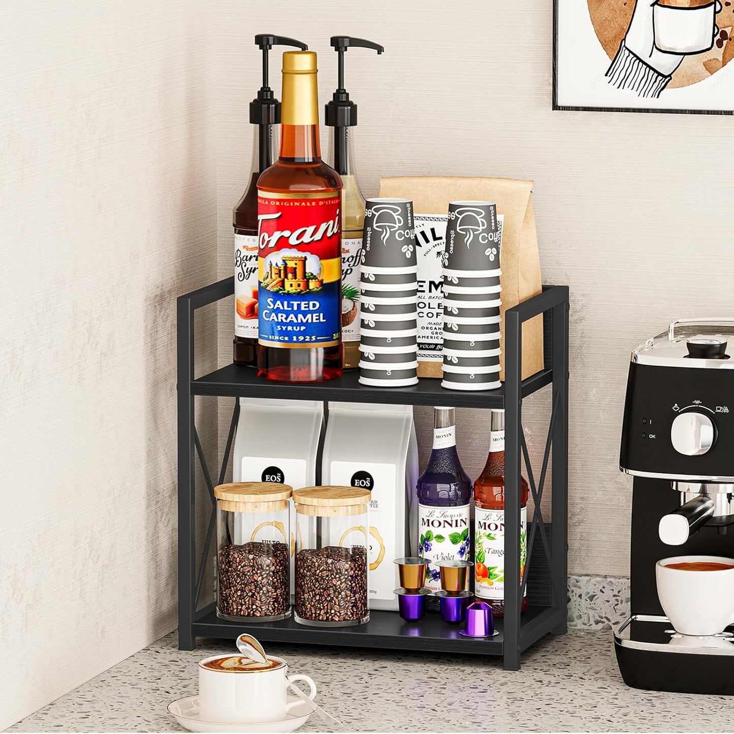Giikin Countertop Shelf Organizer, 2 Tier Kitchen Spice Rack Organizer for Countertop, Wood Coffee Counter Shelf Organizer for Home (Bamboo, S)