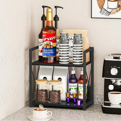 Giikin Countertop Shelf Organizer, 2 Tier Kitchen Spice Rack Organizer for Countertop, Wood Coffee Counter Shelf Organizer for Home (Bamboo, S)