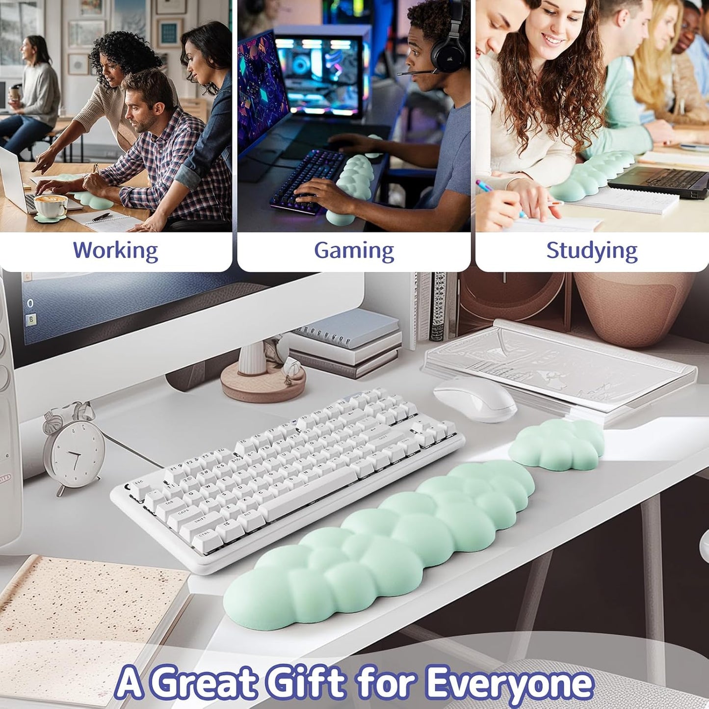 Sushret Cloud Wrist Rest Keyboard, Cloud Keyboard Wrist Pad Set with PU Leather Memory Foam, Cute Arm Rest for Palm Support, PC/Gaming Desk Accessories/Office Setup/Computer Hand Cushion - White