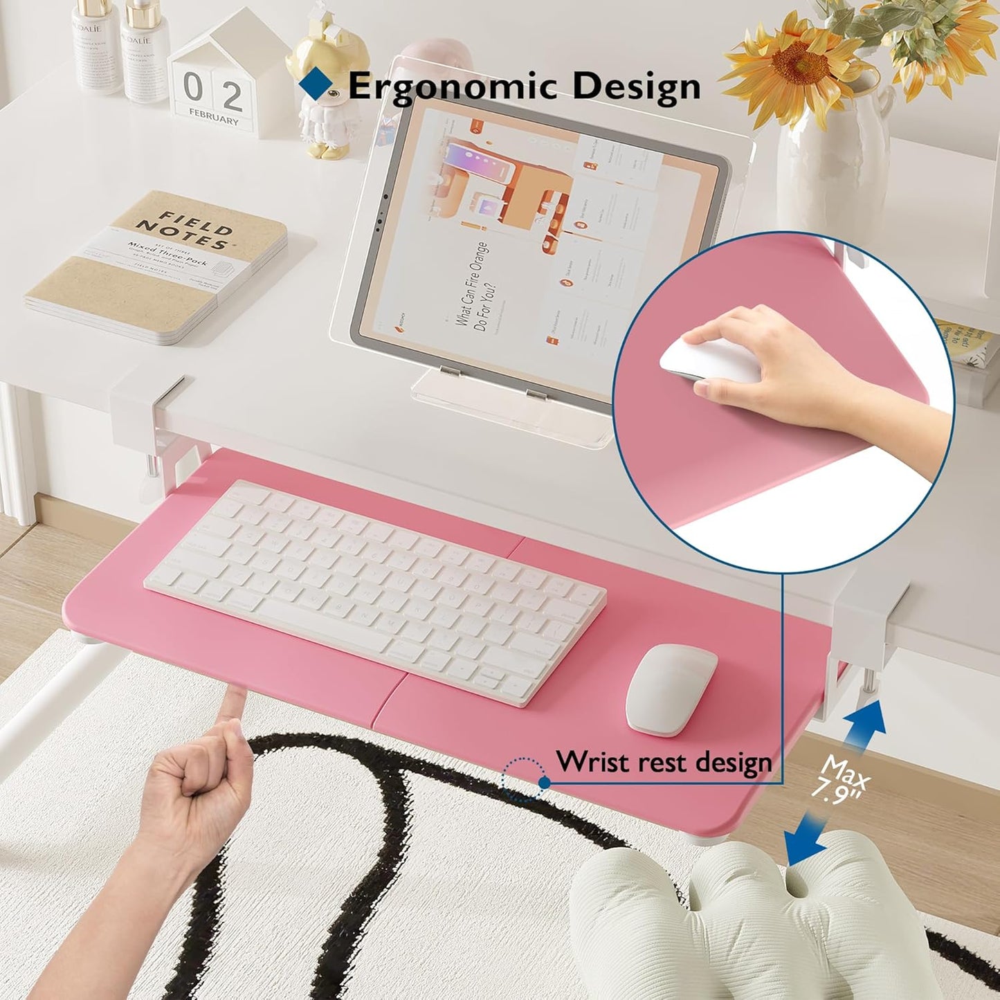 BONTEC KMT01 Under Desk Keyboard Tray, Pull-Out Keyboard & Mouse Platform with C-Clamp, 25.6 x 11.8 in Space-Saving Ergonomic Slide-Out Drawer, Black
