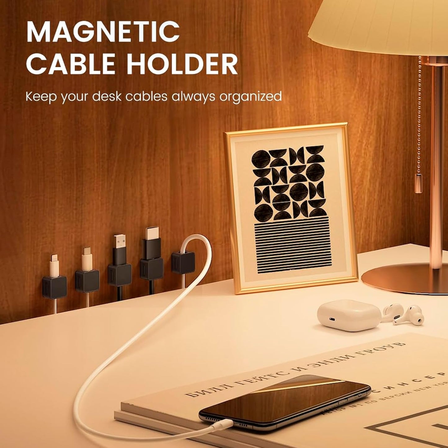8 Pack Magnetic Cable Clips, Cord Organizer for Desk, Grizzly Supply Under Desk Cable Management, Strong Adhesive Wire Holder for Home Office Phone Car Wall Desktop Nightstand (Black)