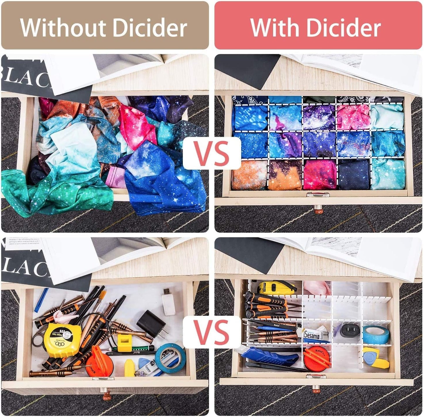 8Pcs Drawer Dividers, Adjustable Drawer Organizer for Socks, Underwear, Makeup, Can Help Tidy Kitchen, Bedroom, Dresser White