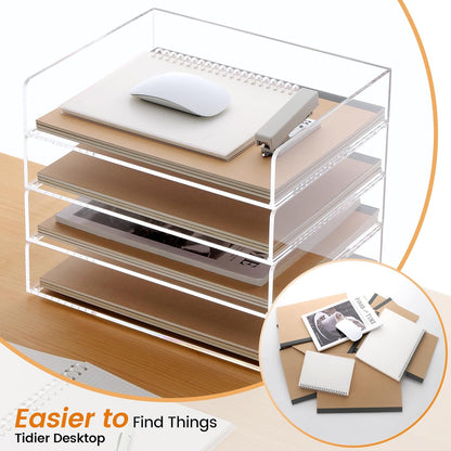 HeZone Paper Organizer Letter Tray, Clear Acrylic Paper Tray, School Teacher Office Supplies Organization, Stackable Desk File Organizer, Classroom Decor and Accessories-2 Pack…
