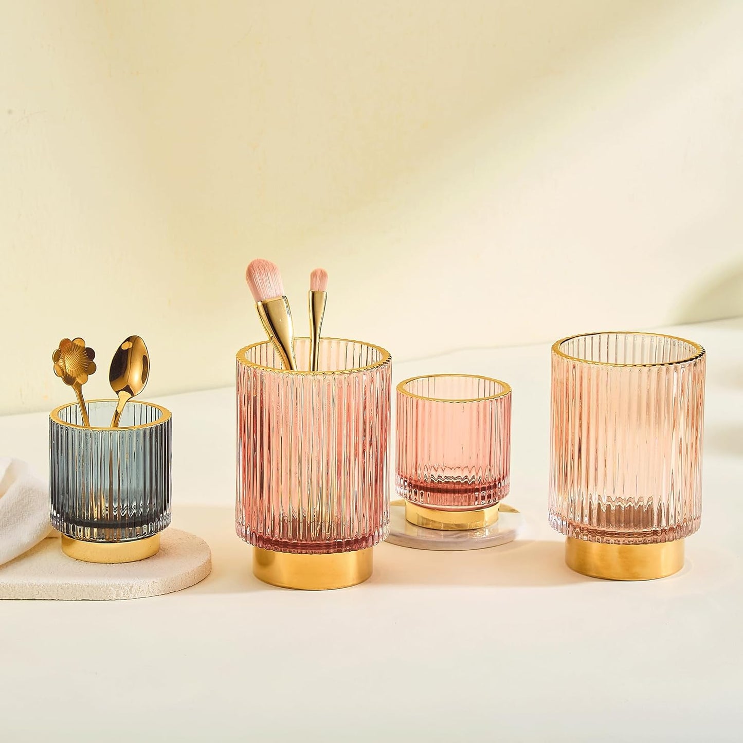 Makeup Brush Holder Organizer,Toothbrush Holders,Desk Pen Pencil Holder,Multifunctional Vintage Glass Brush Cup（L/Green/A3-6-US）