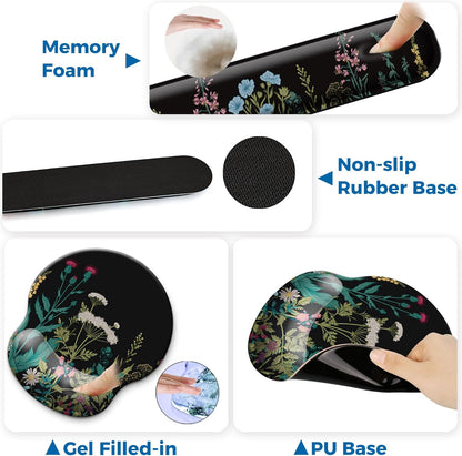 Mouse Pad and Keyboard Wrist Rest Support, with Non-Slip PU Base,Gel Mouse Pad with Coaster,Pain Relief for Gaming, Computer,Office -Beach