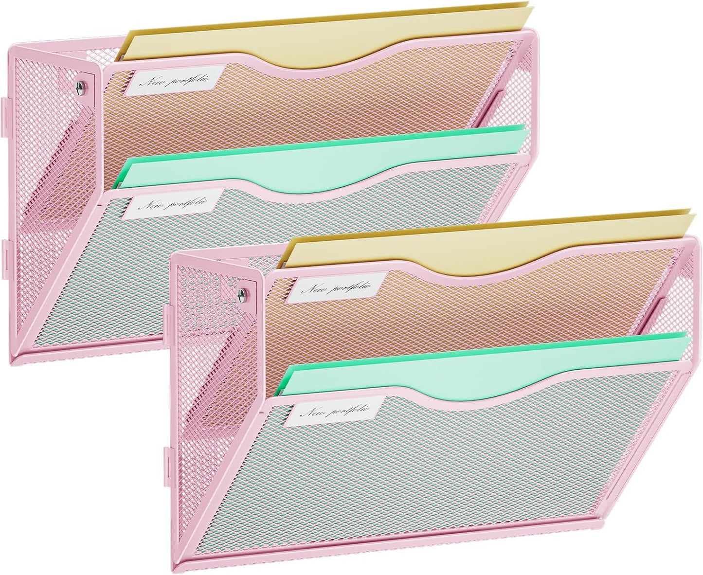 Marbrasse Wall File Holder 2-Tier Hanging Wall File Organizer, Mesh Mail Holder for Papers, Wall Mount File Clipboard & Magazine Organizer Great for Office Home (Black)