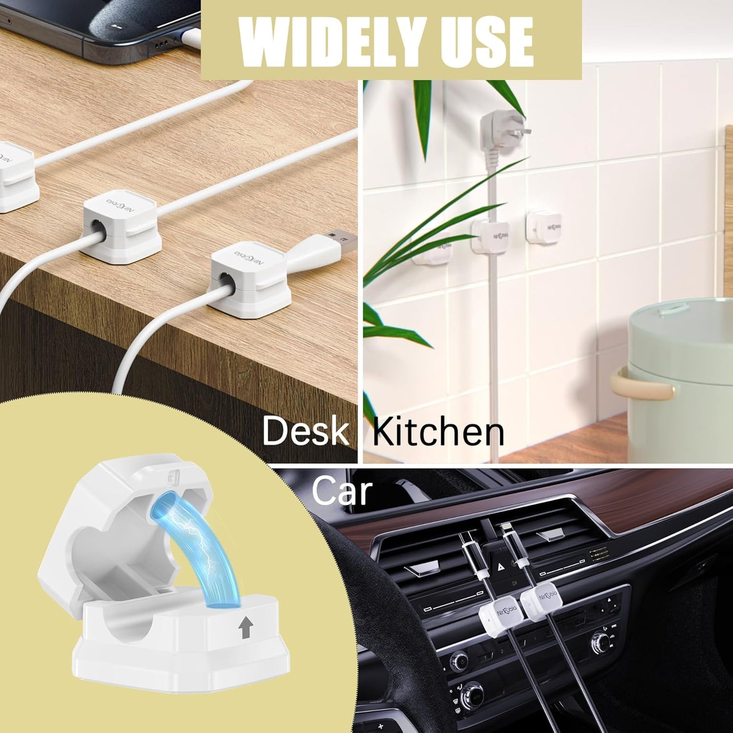 [9 Pack] Magnetic Cable Clips,Easy to Adjust Cables or Wires,Enhanced Adhesive Wire Holder Keeper Organizer,Desk Cable Management, NIRXUBLA Cable clips for office,car,kitchen,workspace,Bedroom (White)