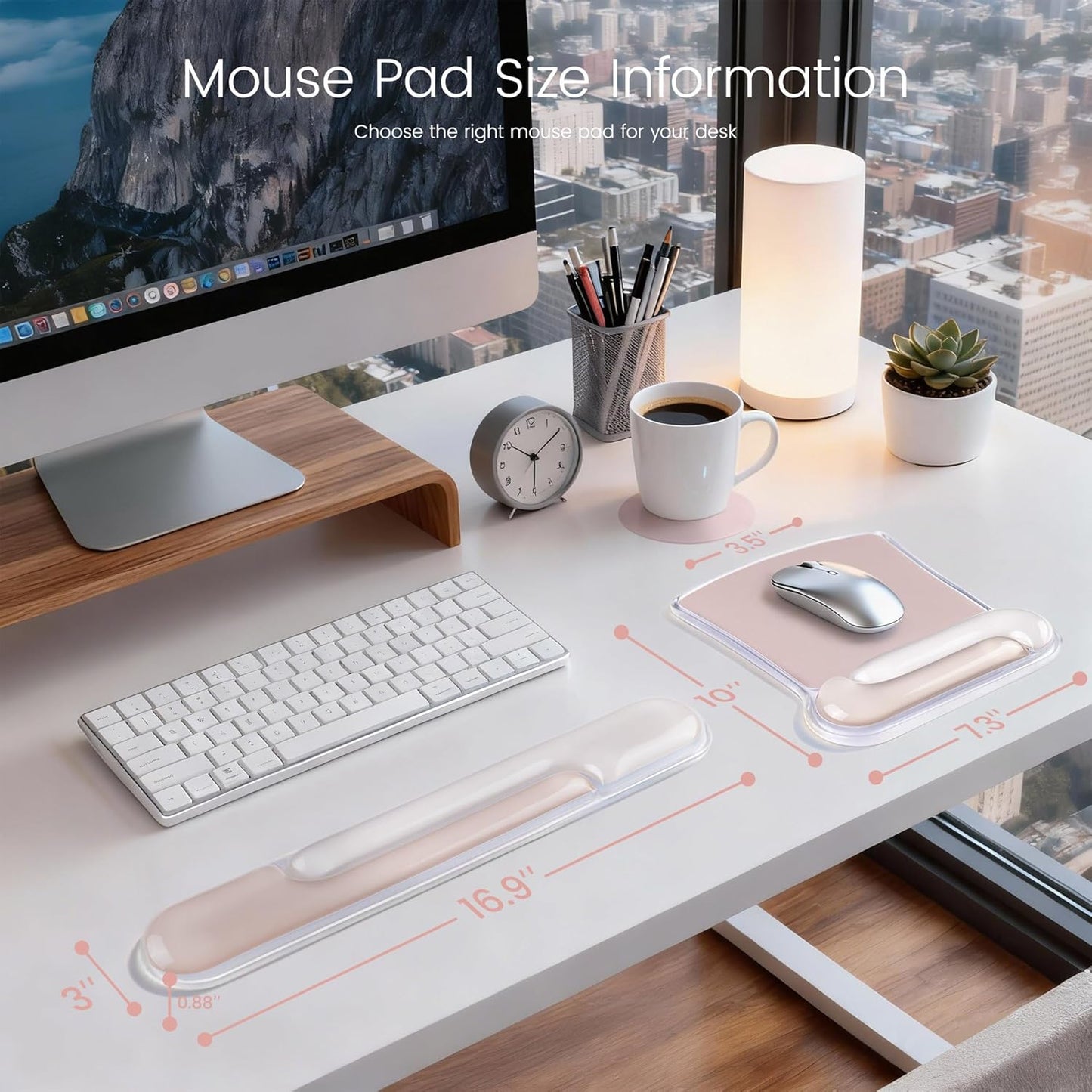 Ospelelf Mouse Pad with Wrist Rest and Ergonomic Gel Keyboard Hand Wrist, Support for Typing Gaming, Relieve Wrist Pain, Cool & Easy to Clean, for Office, Programmer, Home Computer Use, Pink