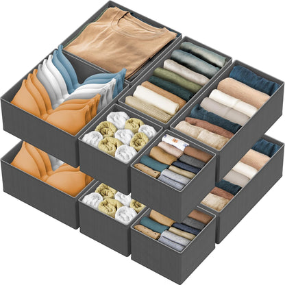 SIMPLE HOUSEWARE Foldable Drawer Organizer for Clothes/Underwear/Panty/Onesie Stocking Bin, Set of 12, Black