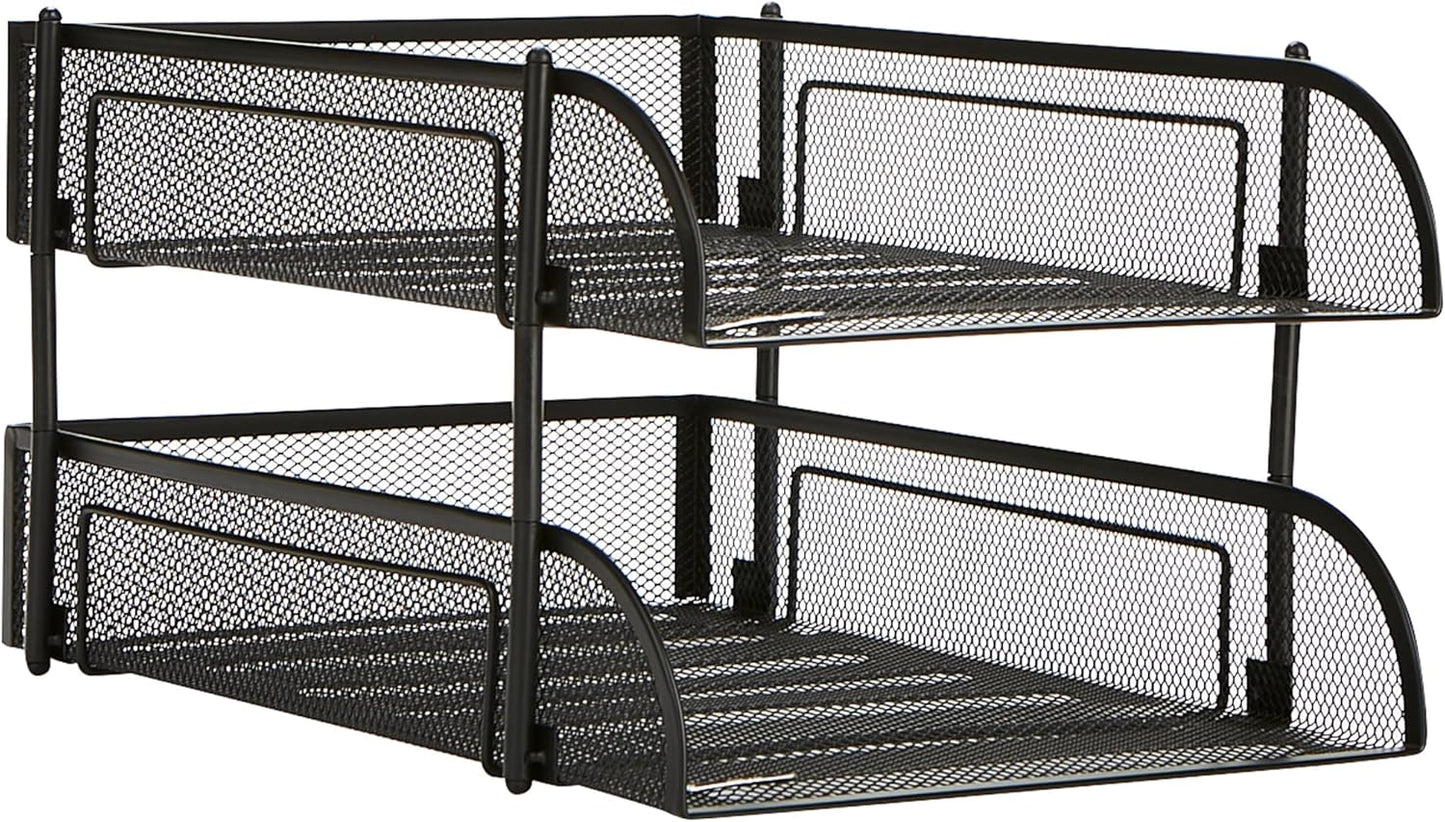 Mind Reader Stackable Paper Tray, Desktop Organizer, File Storage, Office, Metal Mesh, 2 Pcs, Black