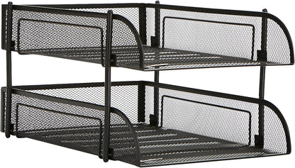 Mind Reader Stackable Paper Tray, Desktop Organizer, File Storage, Office, Metal Mesh, 2 Pcs, Black