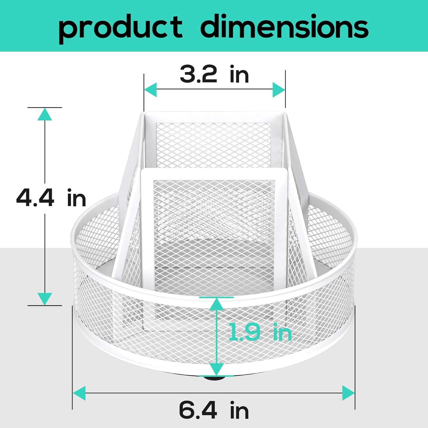 YINGHUA Metal Mesh Desk Organizer with 5 Compartments and Rotating Pencil Holder Pen and Stationery Organizer for Office Home School Anti Slip Base Blue