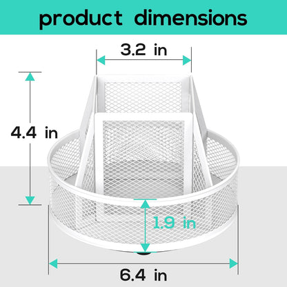 YINGHUA Metal Mesh Desk Organizer with 5 Compartments and Rotating Pencil Holder Pen and Stationery Organizer for Office Home School Anti Slip Base Blue