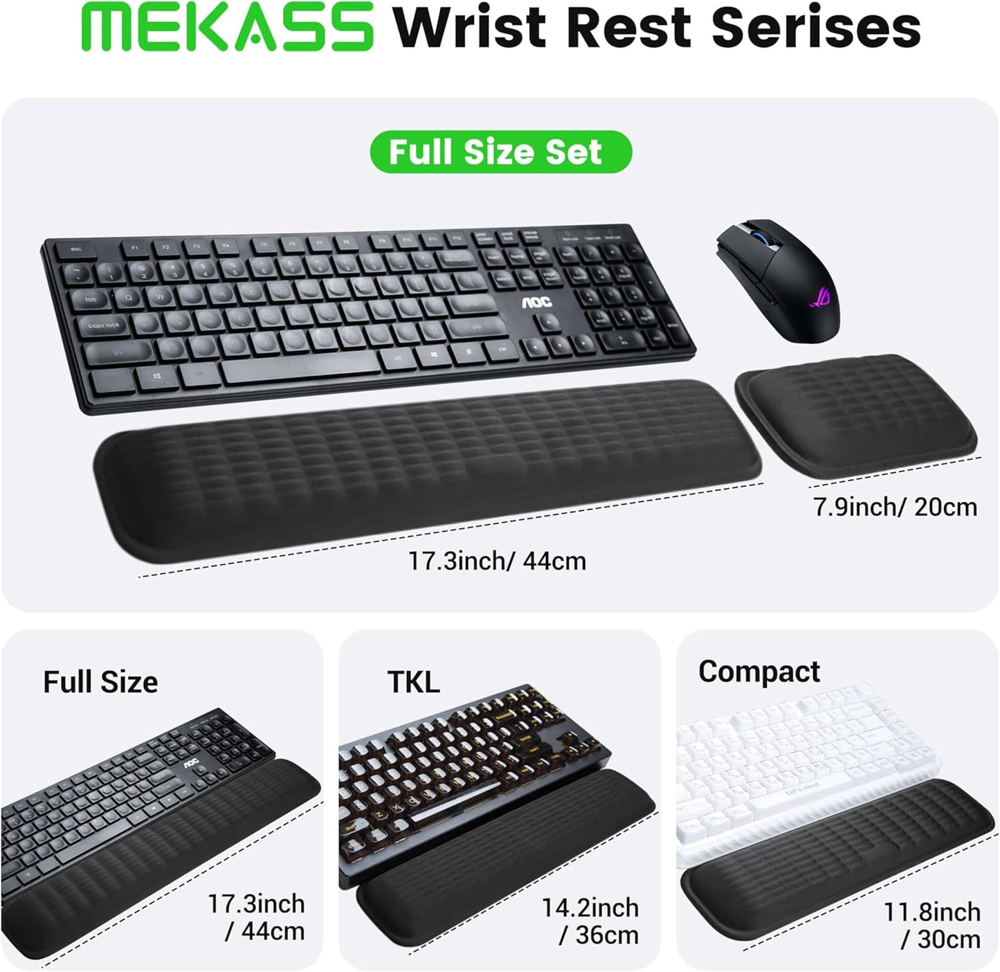 MEKASS Ergonomic Wrist Rest for Keyboard and Mouse, Soft Memory Foam Keyboard Wrist Rest Set with Non-Slip Silicone Base, Easy Typing, Pain Relief, Comfort for Office, Work, Gaming (Classic Black)