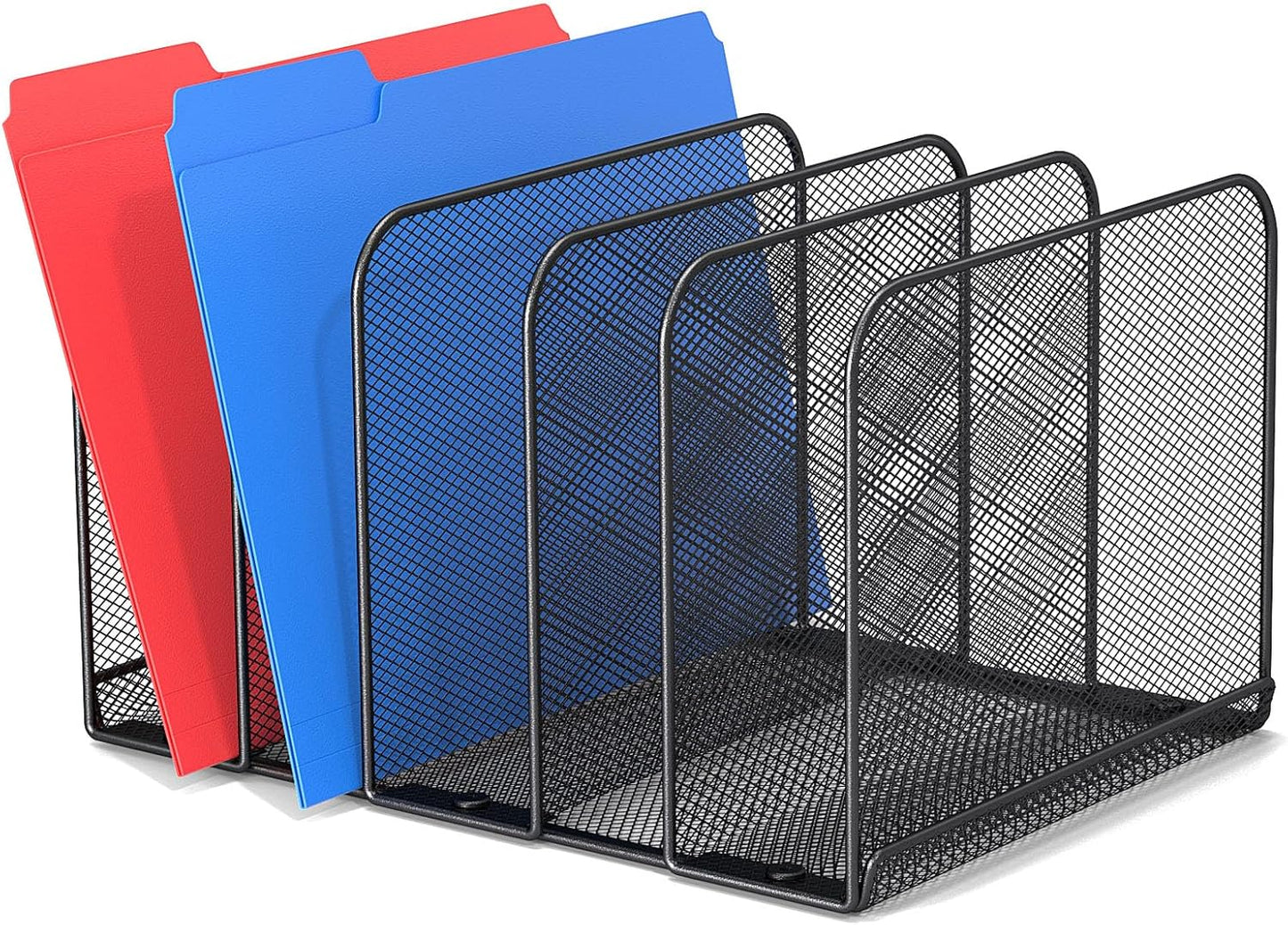 TOPCJ 5 Sections Desk File Holder/Rack/Sorter,Mesh File Organizer,File Folder Organizer,Metal Upright Desktop Organization for Documents,Magazine,Kitchenware,Antiskid,Antirust,Sturdy,1 Pack