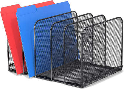 TOPCJ 5 Sections Desk File Holder/Rack/Sorter,Mesh File Organizer,File Folder Organizer,Metal Upright Desktop Organization for Documents,Magazine,Kitchenware,Antiskid,Antirust,Sturdy,1 Pack