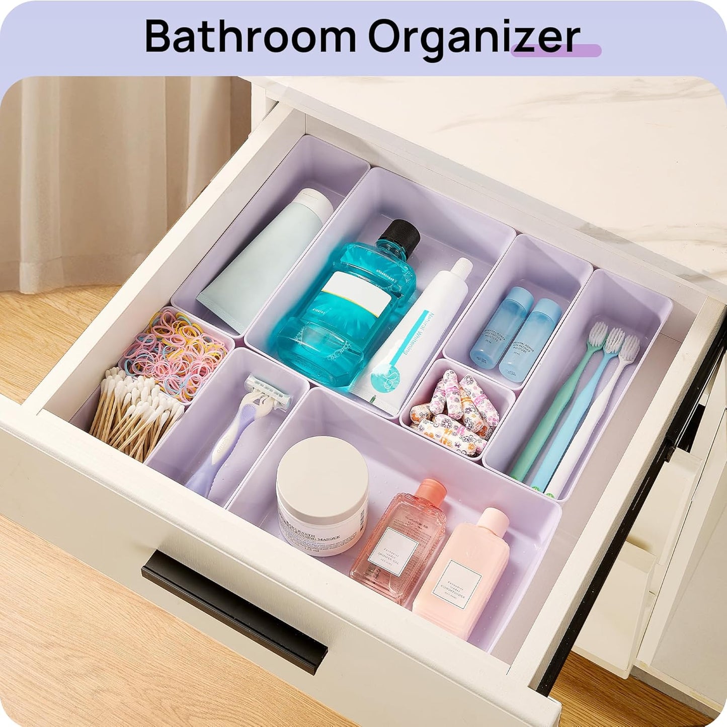 Vtopmart 25 PCS Clear Plastic Drawer Organizers Set, 4-Size Versatile Bathroom and Vanity Drawer Organizer Trays, Storage Bins for Makeup, Bedroom, Kitchen Gadgets Utensils and Office