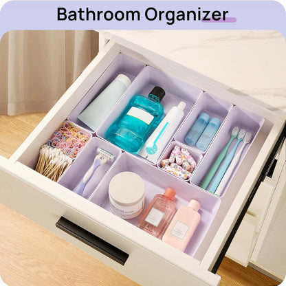 Vtopmart 25 PCS Clear Plastic Drawer Organizers Set, 4-Size Versatile Bathroom and Vanity Drawer Organizer Trays, Storage Bins for Makeup, Bedroom, Kitchen Gadgets Utensils and Office