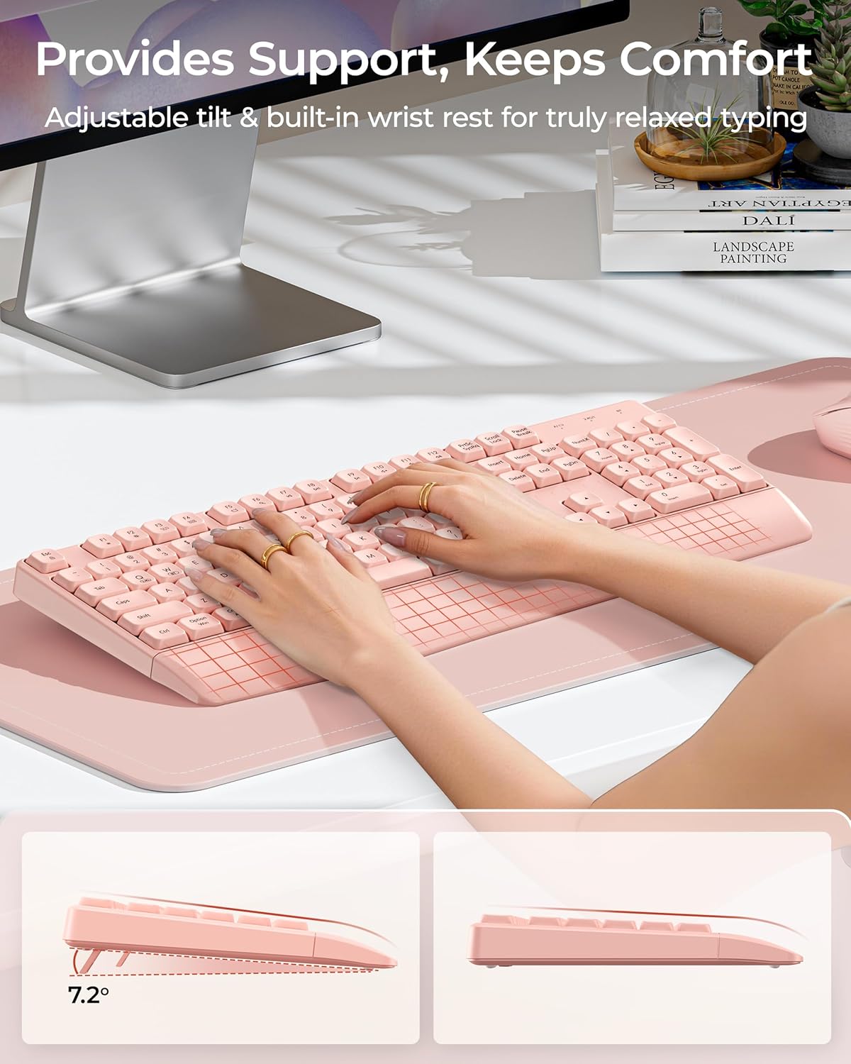 seenda Wireless Bluetooth Keyboard and Mouse Combo, COE200 Ergonomic Wireless Keyboard Mouse with Wrist Rest, Multi-Device Connection, Full-Size, Compatible for Computer/Laptop/Mac/MacBook, Black