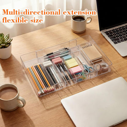 Briwooody 1 Pcs Large Expandable Acrylic Drawer Organizers, Grid Adjustable Drawer, Dividers Organizer for Desk, Makeup, Jewelry, Office, Kitchen Supplies (Clear,5 Compartments)