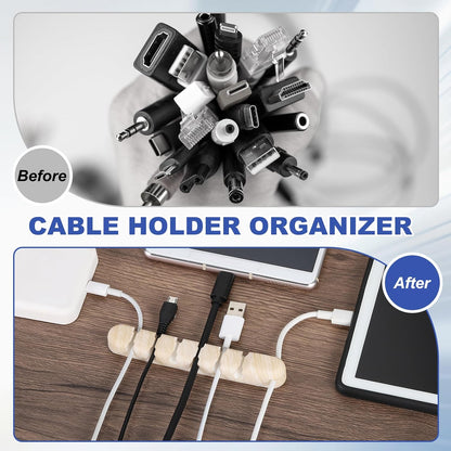 5Pcs 35mm Cable Clip 2 Holes Silicone Wire Holder Cord Organizer Adhesive Cable Keeper for Home Office Desk Fitting, White