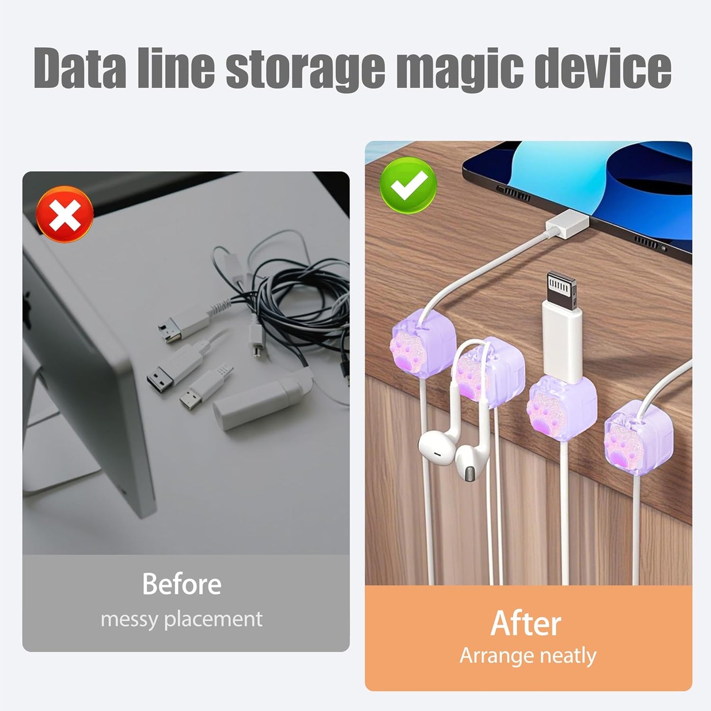9Pack Magnetic Cable Clips for Nightstand, Adhesive Night-Glowing Cord Holder Organizer for Office Home Desk Wall Car (Star Cat Strawberry)
