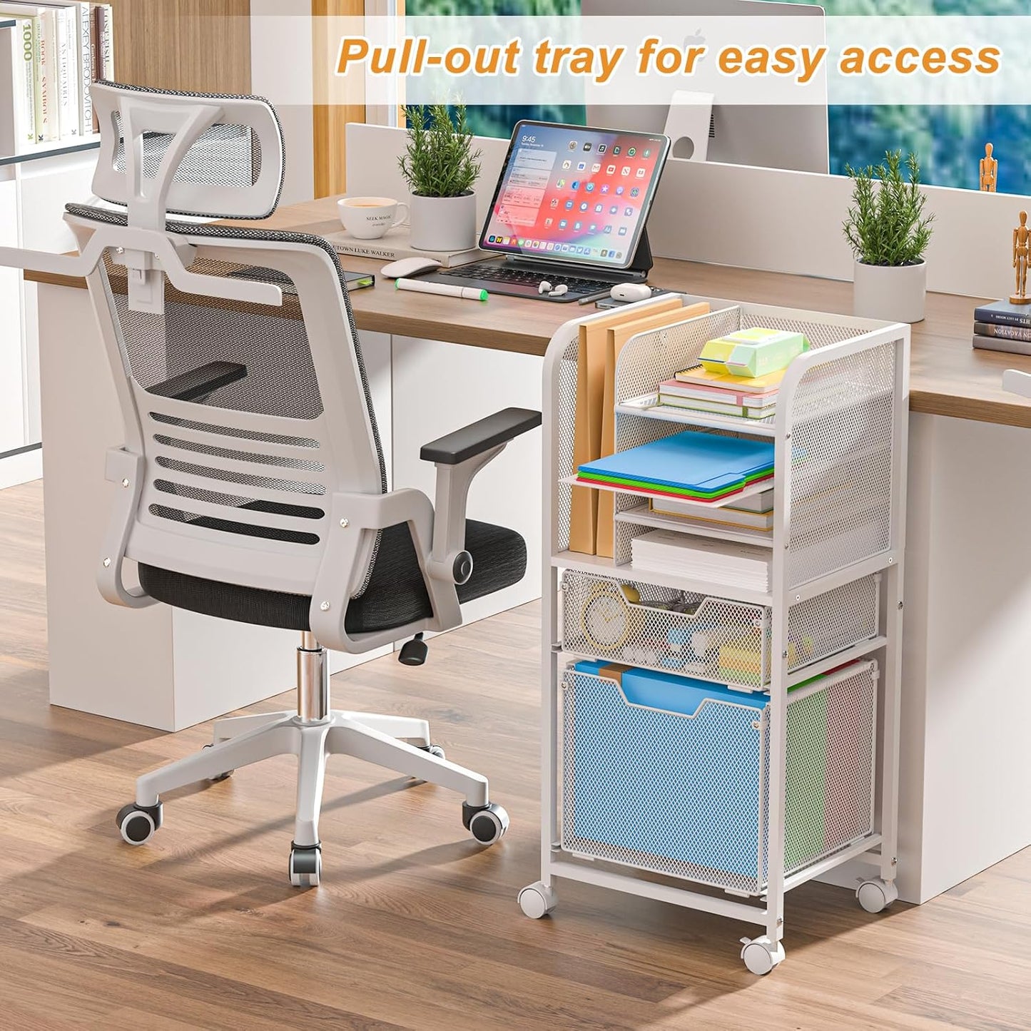 5-Tier Rolling File Cart Under Desk with Drawers, File Cabinet Organizer for Hanging File Folders, Letter-Size File Storage with Wheels, Multi-Layer Mobile Filing Cabinet for Under Desk Storage