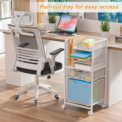 5-Tier Rolling File Cart Under Desk with Drawers, File Cabinet Organizer for Hanging File Folders, Letter-Size File Storage with Wheels, Multi-Layer Mobile Filing Cabinet for Under Desk Storage