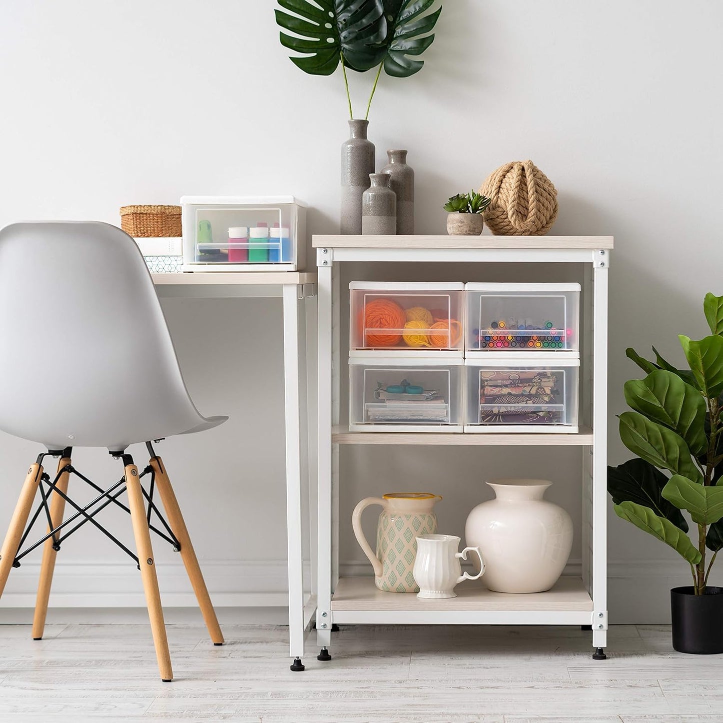 IRIS USA 47 Qt. Extra-Large Stackable Storage Drawer Plastic Drawer Organizer with Clear Doors, for Pantry Bedroom Closet Kitchen Under-Sink Home and Office De-Clutter Shoes and Crafts, White, 2-Pack