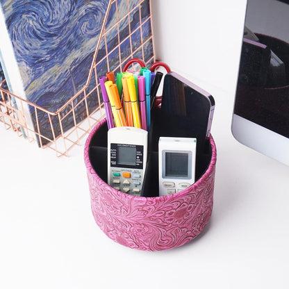 lizimandu Round Leather Art Supply Organizer,Remote Control Holder,360 Degree Spinning,Multi-Functional Pencil Holder,4 Compartments Desktop Stationary Organizer(1-Gold) - Colors B