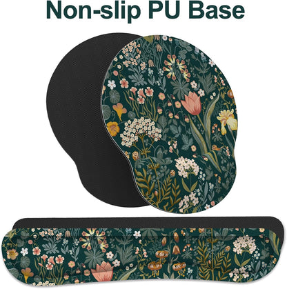 Ergonomic Mouse Pad with Wrist Rest and Keyboard Wrist Rest, Memory Foam Wrist Rest for Computer Keyboard, Easy Typing, Pain Relief, Mouse Pad Wrist Support for Gaming,Office, Laptop, Black Flower
