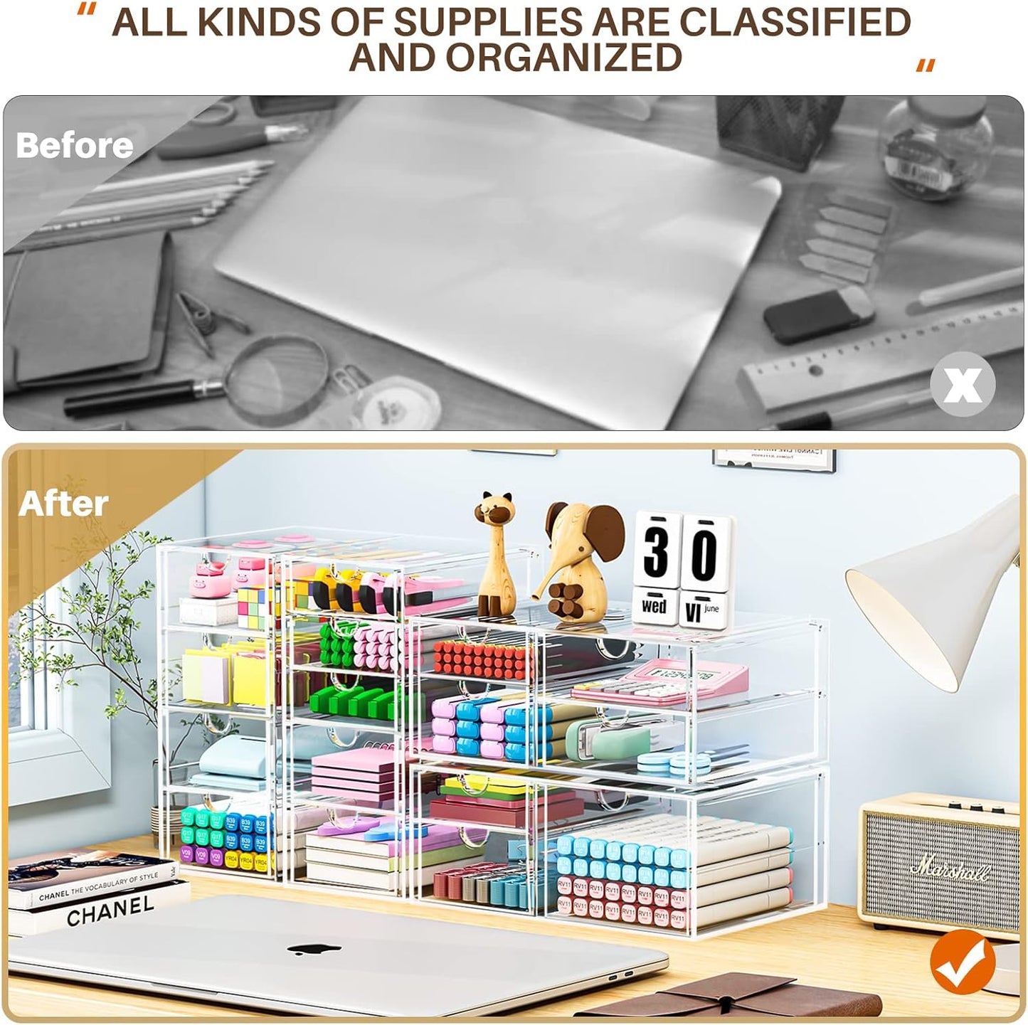caktraie Versatile Acrylic Makeup Organizer, Drawer Organizer - Transparent Desktop Storage for Cosmetics, Office Supplies & More - Clear Organizer for Home & Office Use