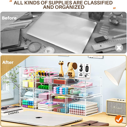 caktraie Versatile Acrylic Makeup Organizer, Drawer Organizer - Transparent Desktop Storage for Cosmetics, Office Supplies & More - Clear Organizer for Home & Office Use