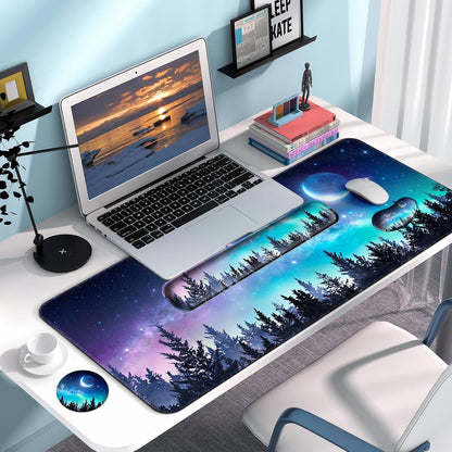 Keyboard Wrist Rest + Mouse Pad with Wrist Support + Desk Mat + Coaster 4 in 1 Set, XXL Large Gaming Mousepad Cute Ergonomic Mouse Pads for Desk Computer Laptop Office Decor-Beach