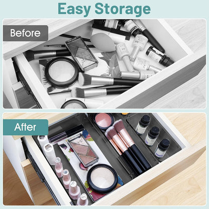 WOWBOX 30 PCS Clear Plastic Drawer Organizer Set, 5 Sizes Desk Drawer Divider Organizers and Storage Bins for Makeup, Jewelry, Gadgets for Kitchen, Bedroom, Bathroom, Office, Black