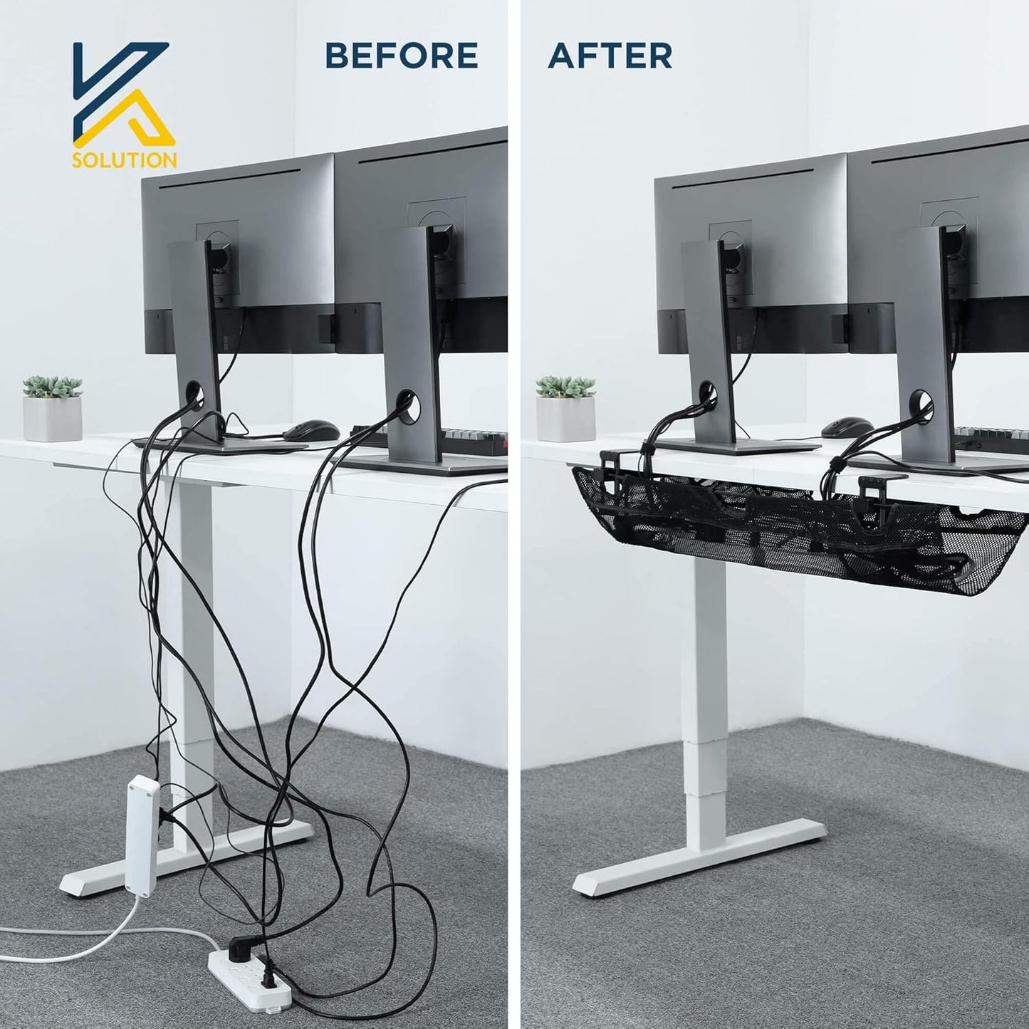 Under Desk Mesh Cable Management – 36 inch Cable Manager Tray for Cord Power Strip -No Drill Cable Management - Safe Wire Management Net for Desks, Office, and Home (Black)