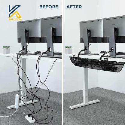 Under Desk Mesh Cable Management – 36 inch Cable Manager Tray for Cord Power Strip -No Drill Cable Management - Safe Wire Management Net for Desks, Office, and Home (Black)