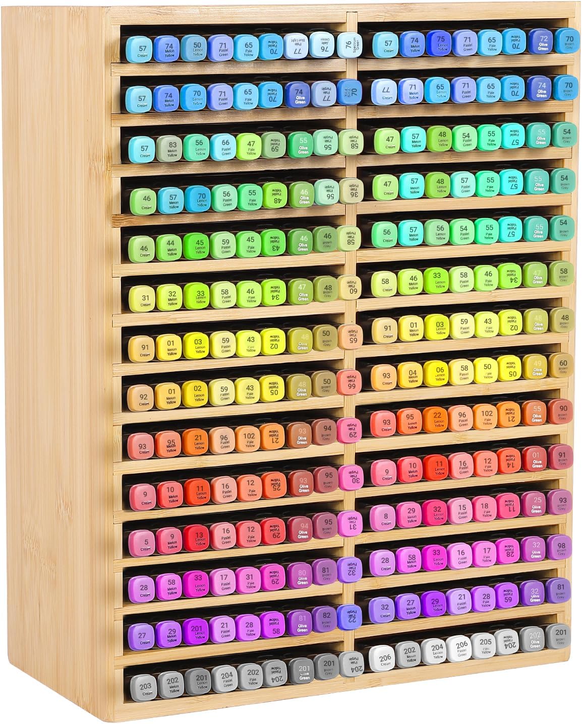 Bamboo Marker Organizer for 224 Markers, Alcohol Marker Storage Organizer with 28 Compartments, Desktop Marker Holder for Art Markers, Brush Pens, Pencils