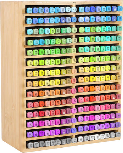 Bamboo Marker Organizer for 224 Markers, Alcohol Marker Storage Organizer with 28 Compartments, Desktop Marker Holder for Art Markers, Brush Pens, Pencils