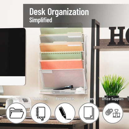 Mind Reader 5-Pocket Vertical File Storage, Desktop Organizer, Wall Mount, Office, Metal Mesh, Pink