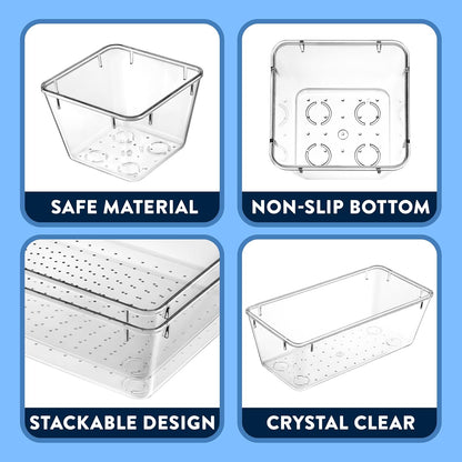 Emporio Kitchen Drawer Organizer Set - 37 Stackable Storage Trays for Makeup, Kitchen, and Office - Includes 3 9x6, 6 9x3, 14 6x3, 14 3x3 Bins